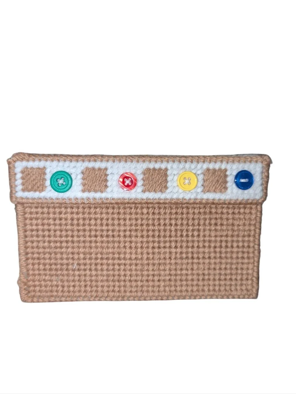 Vintage Handmade Plastic Canvas Sewing Storage Box Needlepoint Yarn Organizer